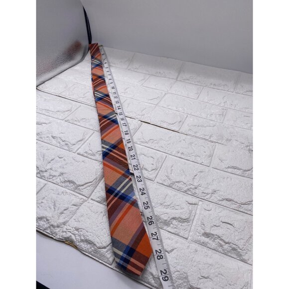 Skinny Tie Madness Mens Plaid Necktie Officer Orange Slim Fit Cotton Tie SKM2128 - Picture 10 of 12